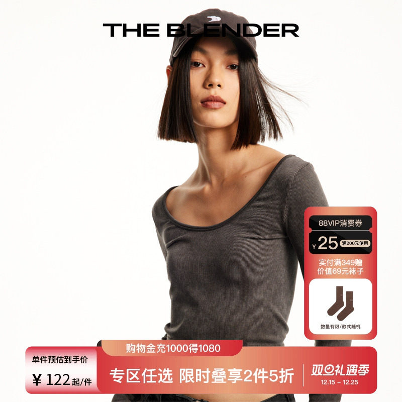 TheBlender砂洗罗纹长袖上衣T恤