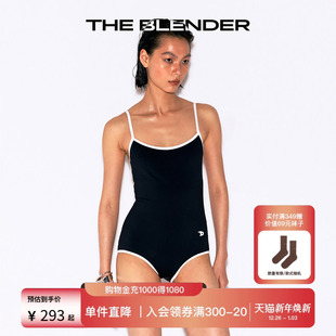 度假撞色带胸垫细肩带美背连体三角泳衣 董洁推荐 The Blender