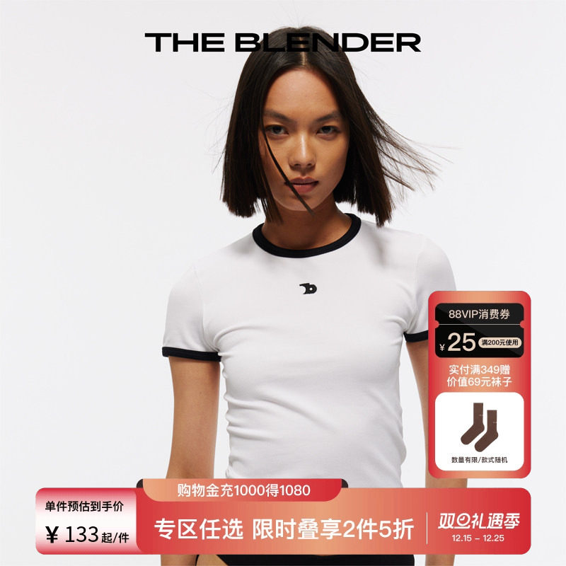 TheBlender撞色logo刺绣罗纹T恤