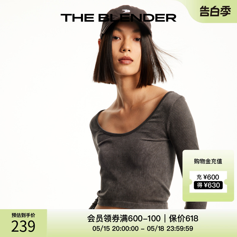 Theblender砂洗罗纹LOGO织带正反两穿日常舒适长袖修身短款上衣女 女士内衣/男士内衣/家居服 吊带/背心/T恤/打底衣 原图主图