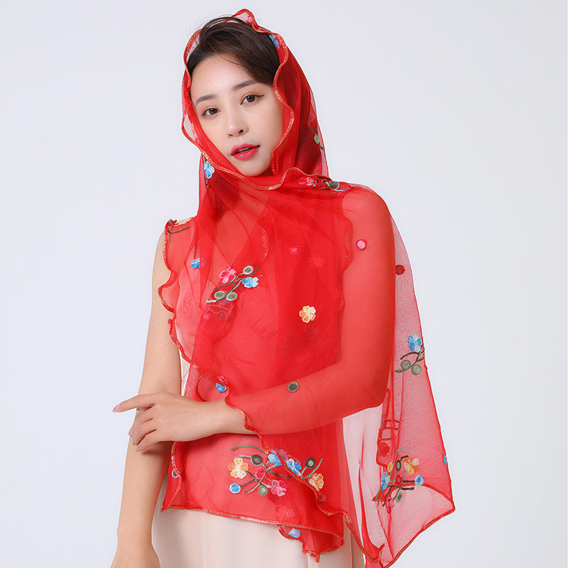 木耳边刺绣绣花丝巾围巾披肩两用女夏季春秋薄款冬季韩版百搭长款