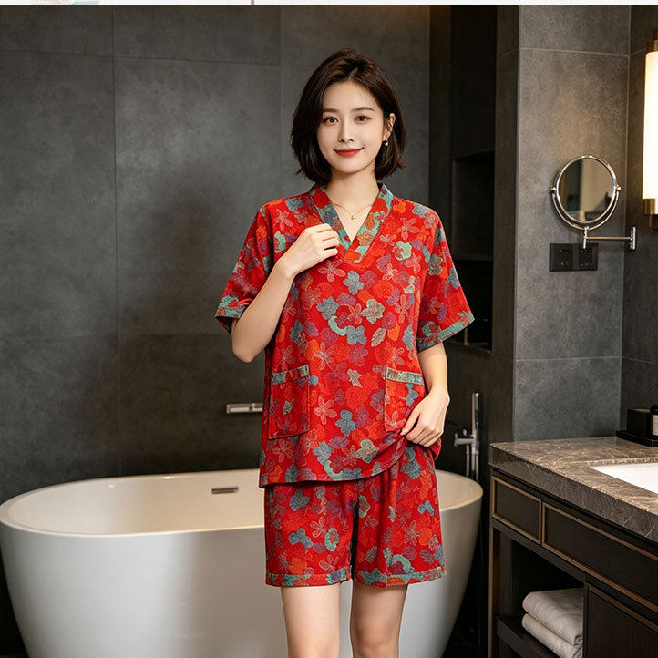 汗蒸服男双层纱纯棉女浴服高档情侣柔软足疗大码中式桑拿酒店洗浴