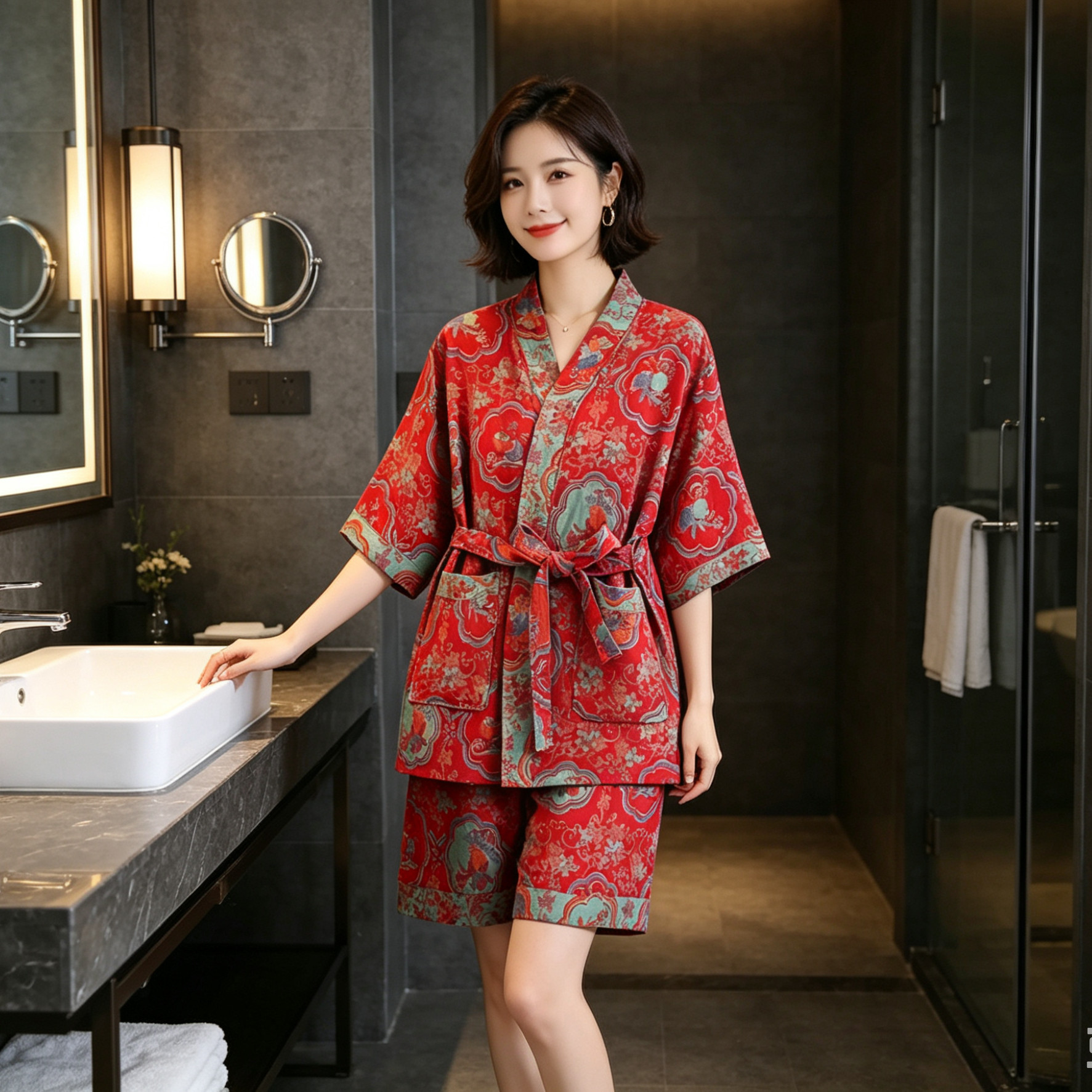 双层纱汗蒸服浴服情侣睡衣国风桑拿按摩高端纯棉男女大码桑拿服