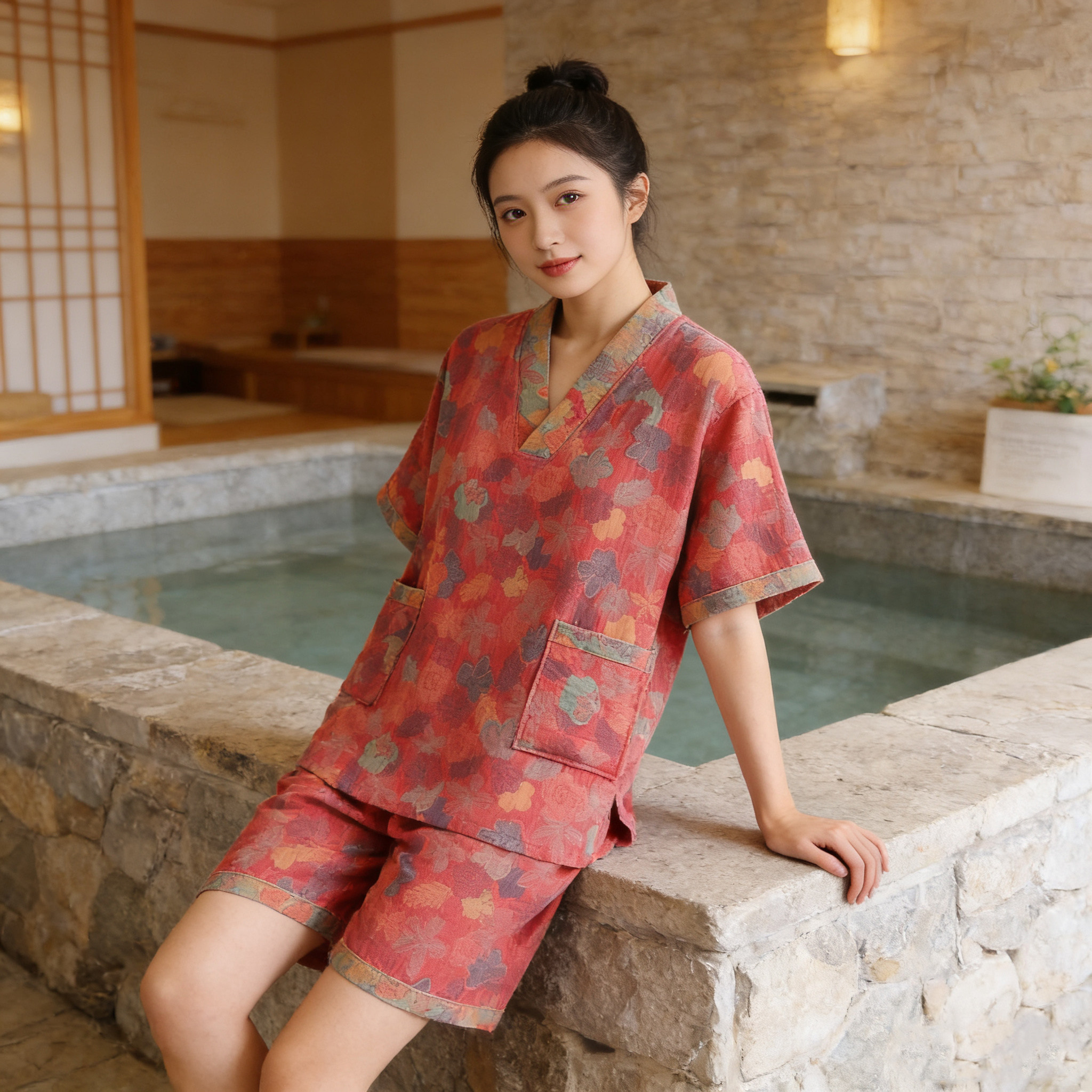 纯棉汗蒸服女款春秋高档睡衣双层纱男浴服全棉情侣家居服足疗按摩