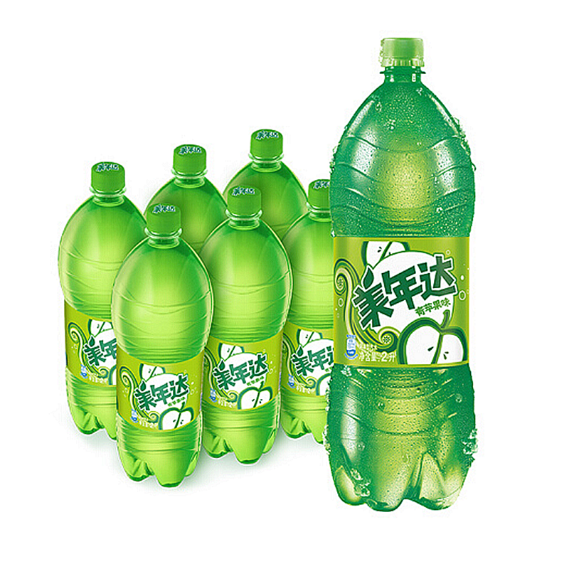 美年达苹果味汽水碳酸饮料2l*6瓶大瓶整箱百事可乐家庭装年货饮品