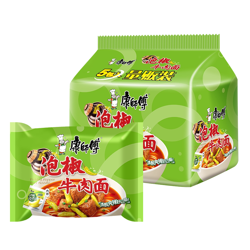 康师傅清真方便面五连包泡椒牛肉面袋装泡面方便速食食品批发包邮