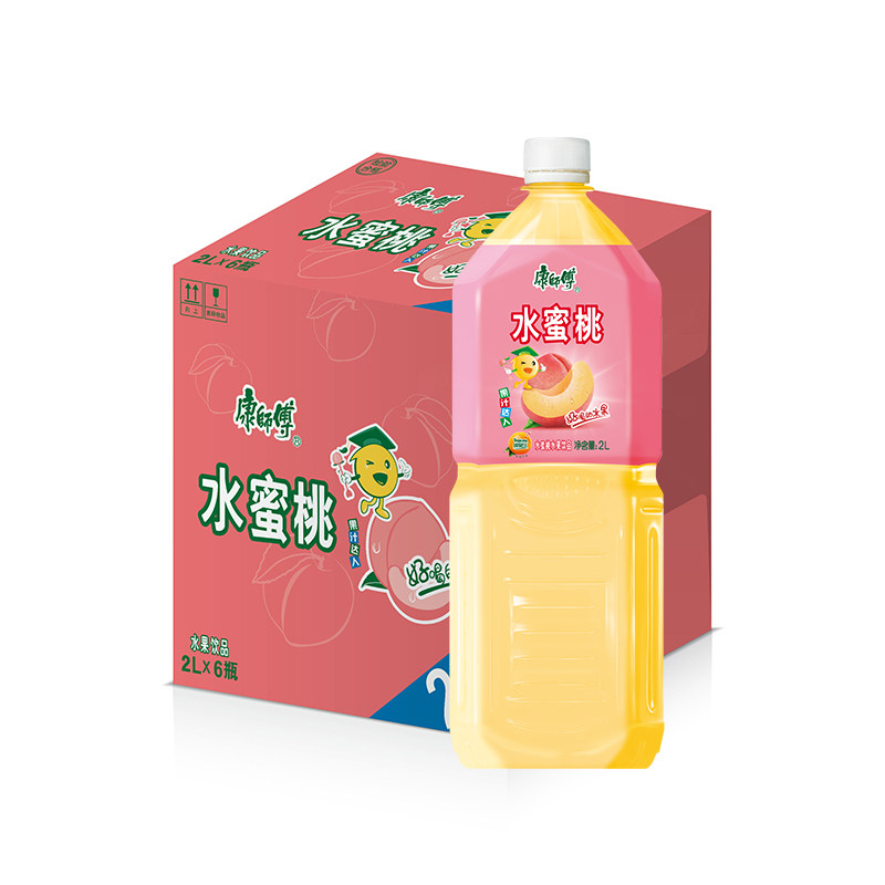 康师傅水蜜桃汁2000ml*2瓶整箱水果味饮料瓶装饮品批发团购2升
