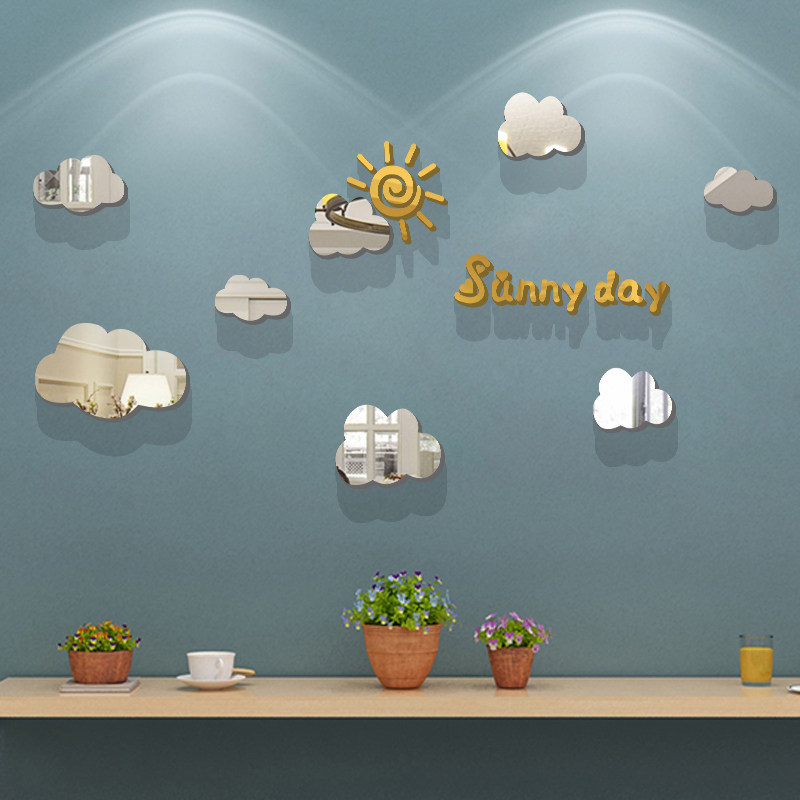网红打卡拍照区布置云朵镜子奶茶店墙贴装饰儿童房餐厅ins风遮丑,家居饰品,软装墙贴,淘宝优惠券,粉丝福利购,淘宝优惠卷