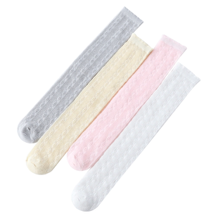 女童长筒袜夏季薄款网眼外穿潮儿童女孩中筒袜白色宝宝过膝盖袜子