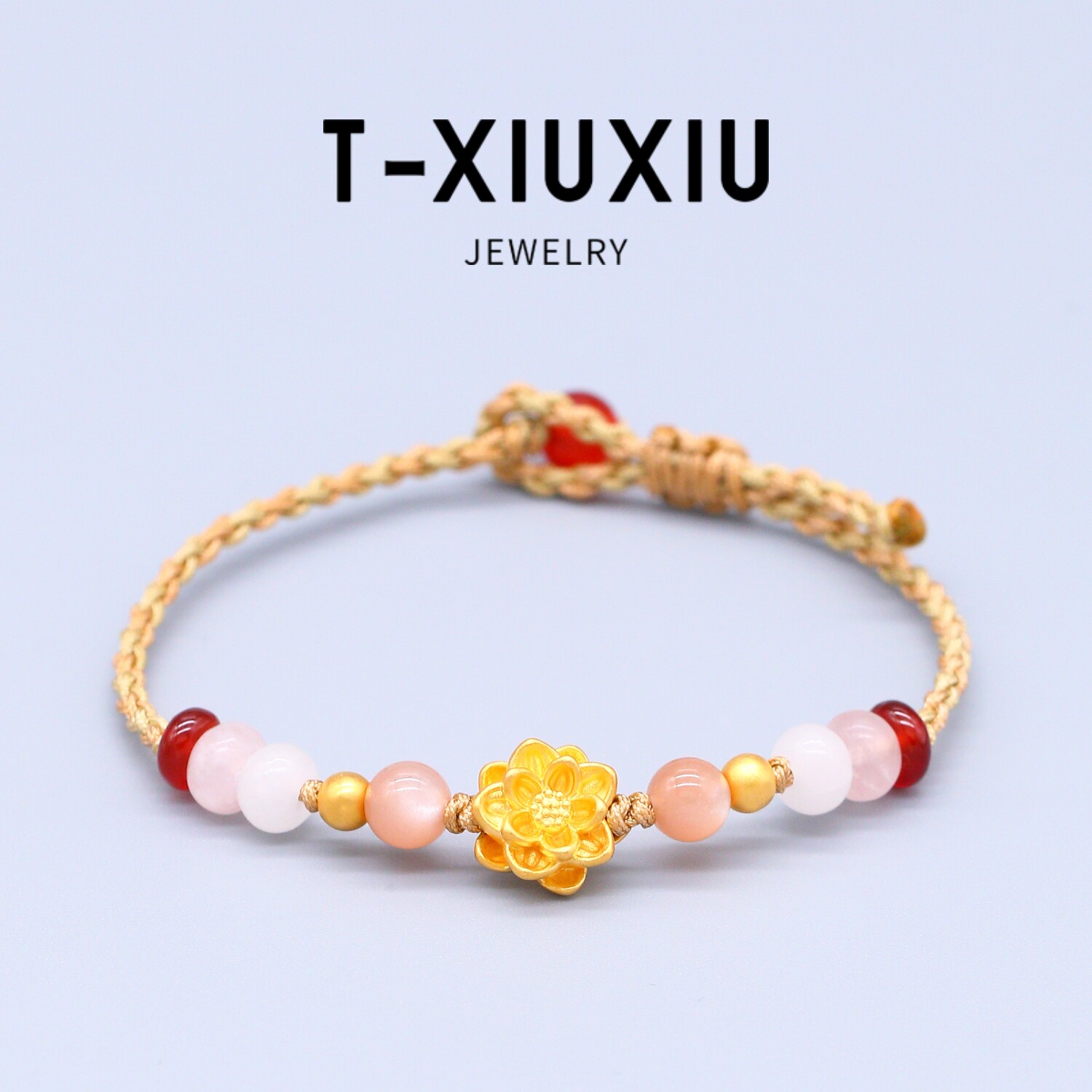 足金999纯金玫瑰花转运珠手链