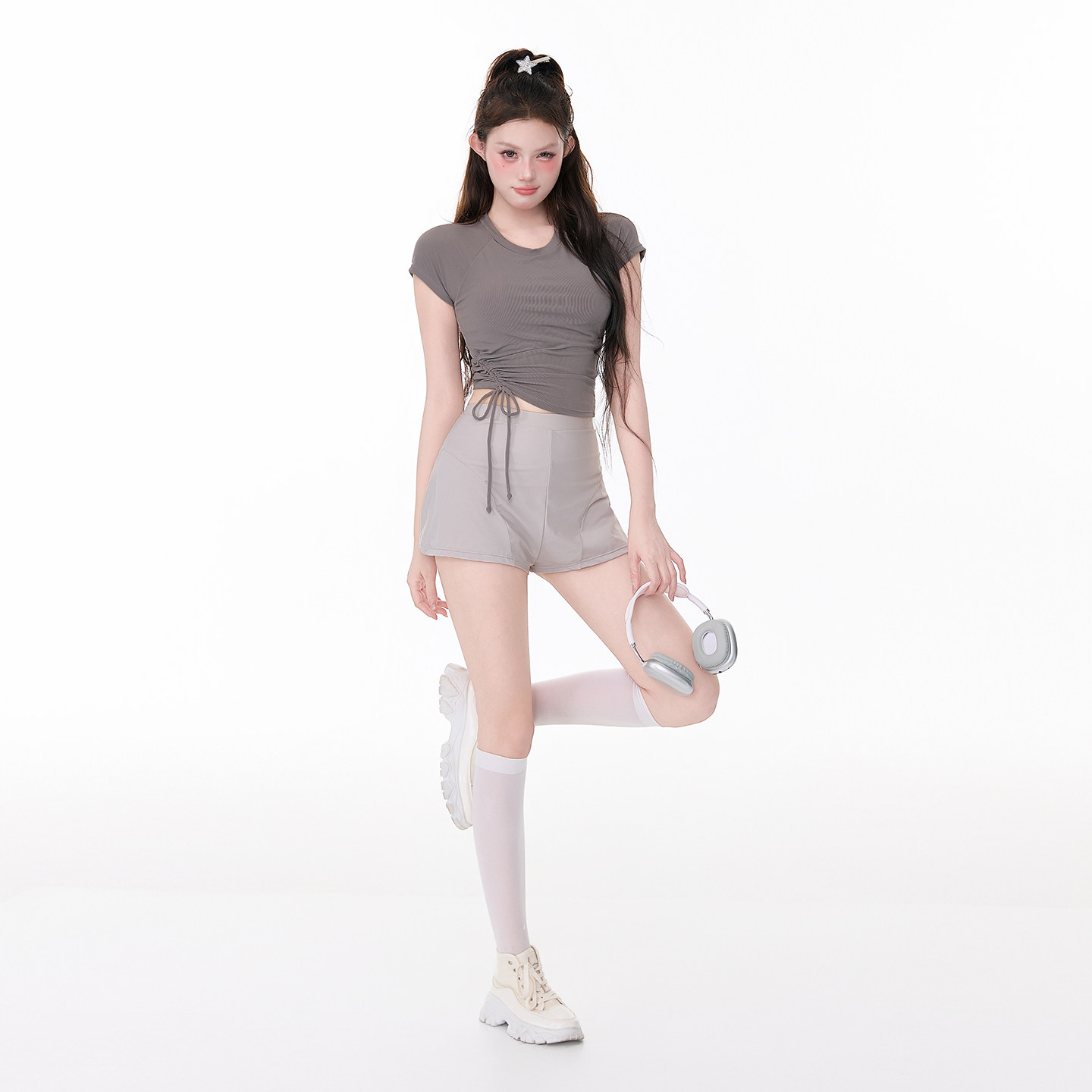 新款泳装废土风分体抽绳短袖平角裤保守运动泡温泉度假辣妹泳衣女