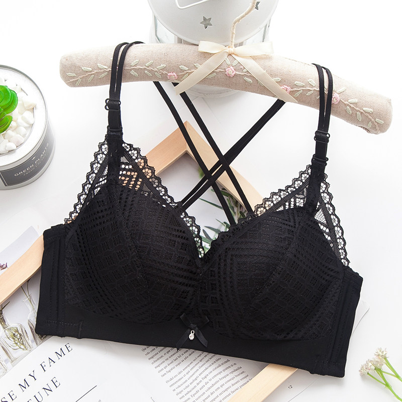少女夏季美背蕾丝中薄款内衣女小胸聚拢无钢圈甜美上托文胸罩套装