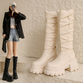 9cm不过膝增高长筒靴女厚底加绒百搭小个高筒靴保暖显瘦棉靴超火