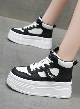 潮牌高帮小白鞋女ins2024秋季新款厚底鞋女百搭增高休闲运动板鞋