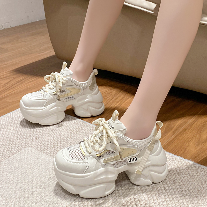 增高8cm厚底网鞋女2025春季韩版新款透气老爹鞋小个子运动休闲鞋