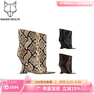 Naked Wolfe英国潮牌/Reptile坡跟性感鱼嘴露趾瘦瘦靴女鞋高跟潮