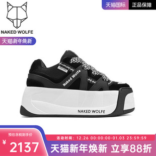 Naked Wolfe英国潮牌 女厚底增高磨砂拼网布女 SLIDER真皮松糕鞋