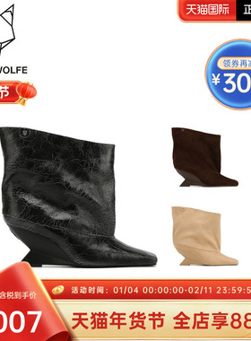 Naked Wolfe英国潮牌/shade复古尖头坡跟宽筒时装靴中短筒女鞋潮