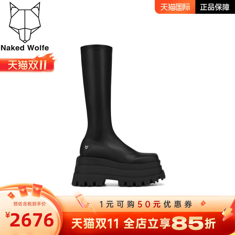 Naked Wolfe英国潮牌/SIN女鞋防水台时装高筒靴英伦风厚底马丁靴