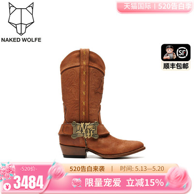 【萧敬腾明星同款】NAKED WOLFE/THE OUTLAW西部牛仔男靴方头马靴