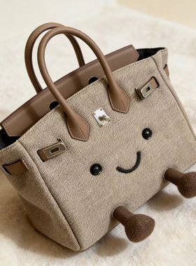 新款休闲时尚单品卡其色单肩斜挎包卡通可爱通勤手提包