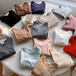 儿童纯棉秋衣男女童秋冬上衣修身长袖圆领打底衫宝宝弹力保暖内搭