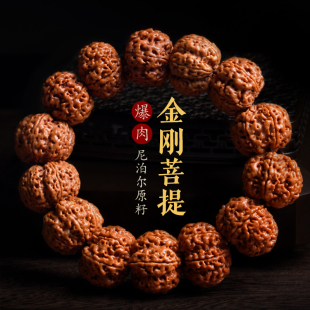 木香传尼泊尔大金刚菩提手串男士原籽爆肉龙纹盘玩核桃文玩佛珠
