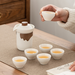 泡茶杯旅行功夫茶具 原源陶瓷快客杯便携包一壶六杯户外露营小套装
