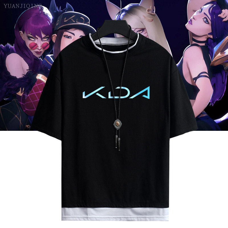 kda新女团阿卡丽卡莎阿狸炫彩男青少年宽松休闲短袖t恤衣服