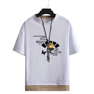 东方project西行寺幽幽子周边男青少年休闲短袖T恤假两件衣服