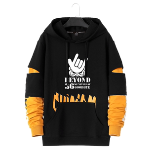 beyond乐队连帽卫衣男黄家驹纪念秋冬季宽松长袖加绒青少年外套