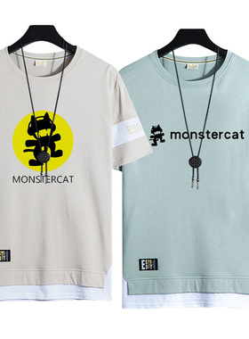 Monstercat怪兽猫厂电音DJ摇滚周边短袖T恤男纯棉休闲青少年衣服