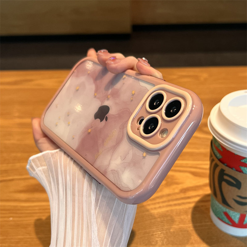 粉边晕染水墨星星苹果14promax手机壳新款iphone14pro高级感14苹果13套12全包镜头11防摔ProMax女Pro适用Plus属于什么档次？