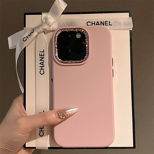 16promax套iphone16pro硅膠蘋果15防摔蘋果13全包14超好看12女ProMax 粉色大孔閃鉆鏡框適用蘋果16手機殼新款