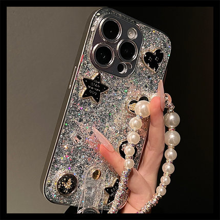 银星星珍珠链带挂绳适用苹果16手机壳新款16promax套iphone16pro硅胶苹果15防摔苹果13全包14超好看12女款Pro