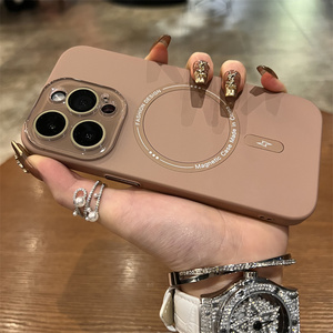 棕色磁吸自带镜头膜苹果15手机壳苹果14新款iphone15promax高级感苹果13套12全包防摔ProMax男Pro女PM潮适用