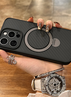 黑色凯夫拉纹磁吸支点壳适用苹果16手机壳新款苹果17promax套iphone16防摔苹果15硅胶苹果13全包14Pro男12女