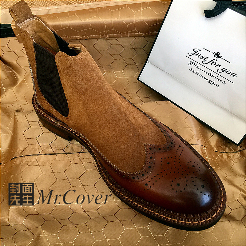 短靴真皮雕花商务切尔西靴潮