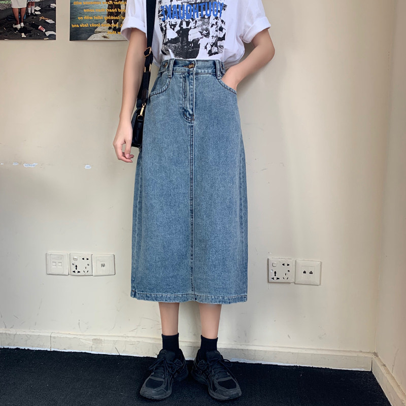大码女装适合胖胖女孩的裙子微胖穿搭胖mm高腰半身裙女a字牛仔裙