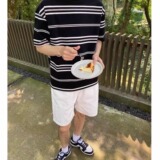 nicktian日系新款黑白条纹t恤男夏季宽松休闲短袖半袖体恤百搭，男装T恤，星座603-2