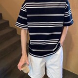 nicktian日系新款黑白条纹t恤男夏季宽松休闲短袖半袖体恤百搭，男装T恤，星座603-2