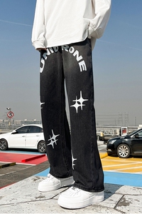 春新款街头潮酷渐变黑灰牛仔宽松港风直筒裤 XZ606-K17-P55控68图片