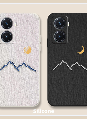 油画落日适用vivoy78+手机壳y97简约月亮y73s套y93s情侣日韩y77液态硅胶y76sy55s小众y70全包y50y31s防摔y52s