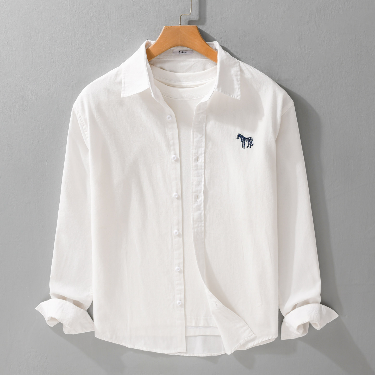 春季日系复古小马刺绣长袖衬衫男士宽松休闲衬衣外套上衣时尚百搭,男装,汉服,淘宝优惠券,粉丝福利购,淘宝优惠卷