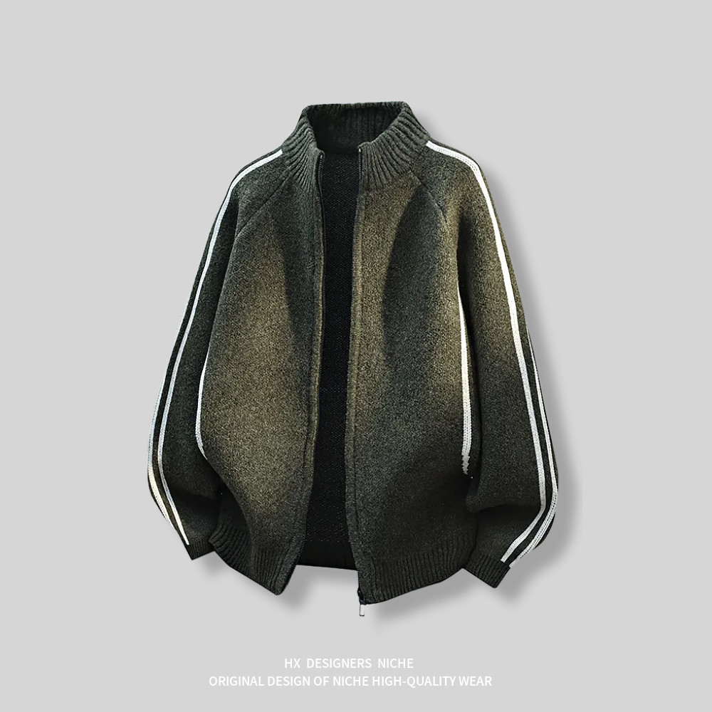 春季日系复古条纹立领拉链开衫外套毛衣针织男宽松休闲高级感简约,男装,汉服,淘宝优惠券,粉丝福利购,淘宝优惠卷