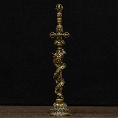 简修行莲师天杖黄铜摆件