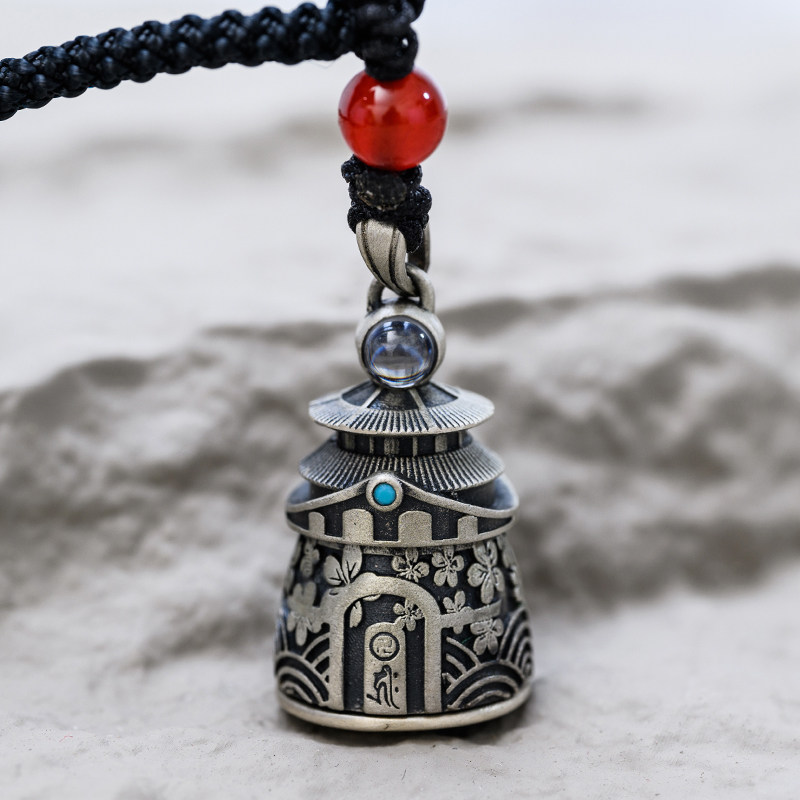 纯S925银楼庭日式项链胎毛心经吊坠男女款空心可打开复古情侣饰品