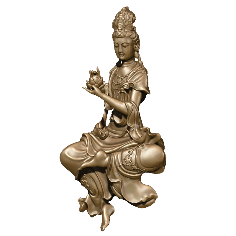 持莲自在观音佛像神像观世音菩萨像摆件铜像迷你精致小随身佛供奉