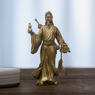 简修行吕洞宾神像纯阳真君吕祖神像摆件纯黄铜实心家居桌面装饰品