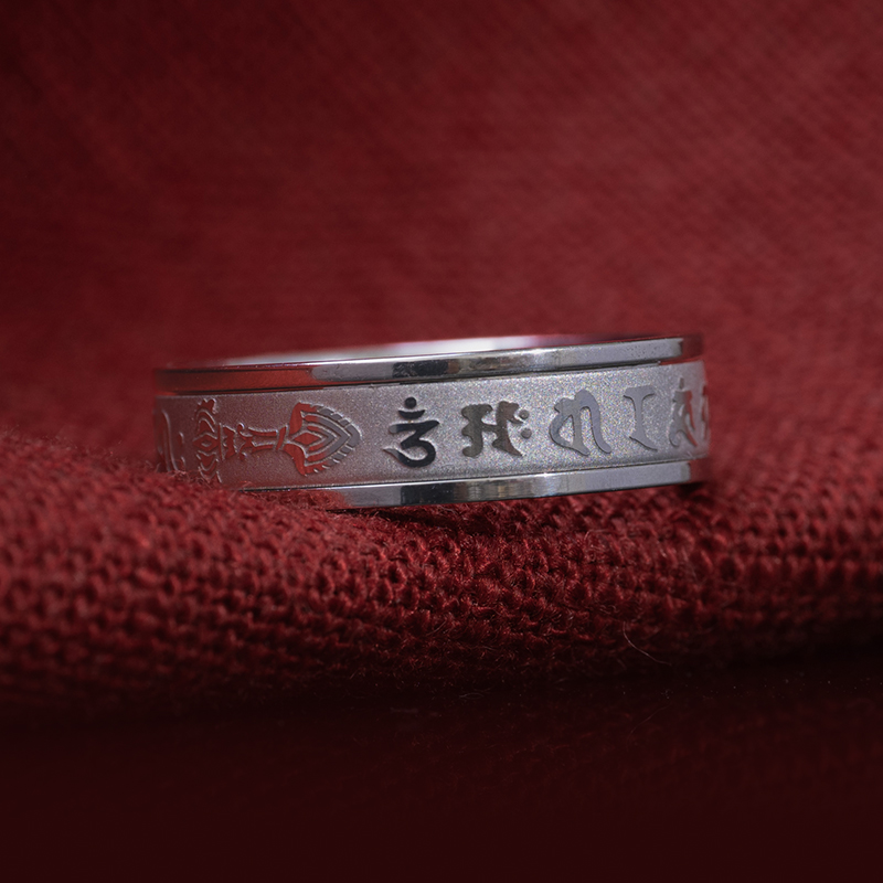 简修行钛钢文殊心咒戒指